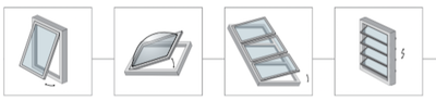 Airwin Rack actuator Comunello shed top-hung windows skylights brise soleil blades and domes